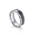 Anello largo in acciaio lucido I love you con inserto nero e scritta corsiva rosa - US 6 / Argento