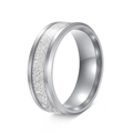 Men's titanium steel ring with silver meteorite pattern inlay and polished finish - US 7 / Silver