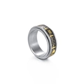 Macro view of 8mm rotatable stress relief ring with gold ECG line on carbon fiber inlay - US 7 / Carbon Fiber ECG Heartbeat