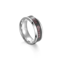 Detailed macro of wide titanium steel band ring with black inlay and His Queen engraving - Queen Silver