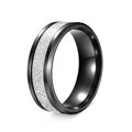 Men's titanium ring featuring black band with silver meteorite inlay and polished edges - US 7 / Black