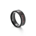 Detail of black matte titanium steel ring with pink His Queen script lettering - QUEEN Black
