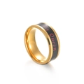 Detail of his queen text engraved on black inlay of golden stainless steel ring - Queen Gold