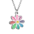 Collar con colgante de margarita de colores en acero de titanio con pétalos de esmalte - Plateado