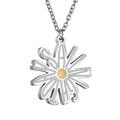 Collar con colgante de margarita pulida y texto 'SAVE THE GIRLS' en fondo minimalista - Plateado