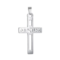 Detailweergave van de roestvrijstalen kruishanger met opengewerkt Jesus-belettering - Kruis 12 Hanger Zonder Ketting