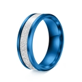 Blue titanium steel ring for men featuring silver grey meteorite textured inlay - US 7 / Blue