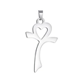 Polished silver stainless steel cross pendant with hollow heart detail design - Pendant Only (Without Chain) Style 14