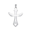 Detailed shot of polished stainless steel cross pendant with wings and heart cutout design - Pendant Only (Without Chain) Style 16