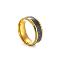 Detail of Her King titanium steel ring featuring gold edges and black center band - US 6 / King Gold