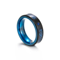 Men's black tungsten ring with blue carbon fiber dragon pattern and cubic zirconia inlay - US 9 / Black And Blue
