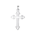Polierter silberner hohler Kreuzanhänger mit Fleur-de-Lis-Details im Makro-Stil - Kreuz 22 Anhänger ohne Kette