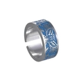 Detail of shark ring showing blue enamel wings and silver vintage metal finish - US 9 / Owl