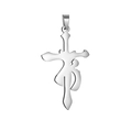 Detailed view of polished silver stainless steel cross pendant with artistic character - Pendant Only (Without Chain) Style 26