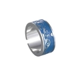 Detailed shot of silver ring with blue enamel inlay and engraved dragon patterns - US 9 / Sea Wave