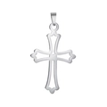 Nahaufnahme von silbernem Edelstahl-Kreuzanhänger mit hohlem Design und poliertem Finish - Kreuz 26 Anhänger ohne Kette