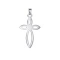 Detailed view of silver cross pendant with hollow petal design and polished finish - Pendant Only (Without Chain) Style 30