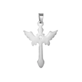 Polished silver stainless steel cross pendant featuring detailed angel wing design - Pendant Only (Without Chain) Style 33