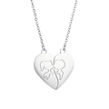 Detail of interlocking heart pendants with cut-out kissing couple silhouettes on silver chains - Lovers 1
