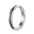 Polierter Titanstahlring in Silber mit bunter Abalone-Muschel Einlage, 4 mm Bandbreite - US 5 / Silber
