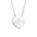 Detailed view of silver heart-shaped puzzle pendant with engraved birds on steel chain - Bird
