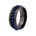 Men's rotatable black stainless steel ring with a blue chain inlay and gear edges - US 6 / Black Ring + Blue Chain