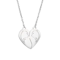 Close-up of split heart pendant necklaces with engraved dolphins in silver finish - Dolphin