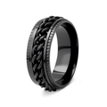 Men's black stainless steel spinner ring with rotating center chain design - US 6 / Black Ring + Black Chain