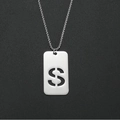 Collier plaque militaire en acier inoxydable argenté avec pendentif signe dollar découpé - S (Pendentif Unique)