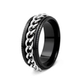 Men's black and silver stainless steel spinning ring with center Cuban chain link - US 6 / Black with Silver Chain