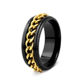 Men's rotatable stainless steel ring in black finish with golden Cuban chain inlay - US 6 / Black Ring + Gold Chain