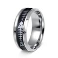 Close-up of 8mm stainless steel ring featuring a silver fishbone pattern inlay - US 6 / Silver Fish Bone