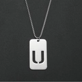 Pendentif rectangulaire argenté avec lettre U évidée et chaîne à billes fine - U (Pendentif Unique)