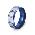 Anello da 8mm in acciaio inossidabile con numeri romani blu e finitura argentata - US 7 / Blu