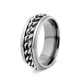 Men's silver stainless steel spinner ring with a rotating black chain inlay band - US 6 / Silver with Silver Chain