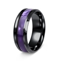 Polished black titanium ring for men with elegant purple faux opal inlay texture - US 7 / Black Plated with Purple Shell