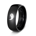 8mm black polished stainless steel ring with white Yin Yang fish pattern inlay - US 6 / Black