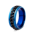 Men's stainless steel spinner ring with blue inner band and black matte chain - US 7 / Blue with Black Chain