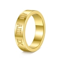Anillo de acero de titanio dorado pulido con grabados de números romanos - US 7 / 6mm Dorado