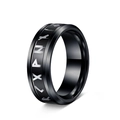 Men's titanium steel Viking rune ring with black inlay and silver symbols in minimalist style - US 6 / Black