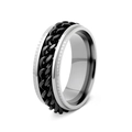 Men's silver stainless steel ring with black matte chain inlay spinning design - US 7 / Silver with Black Chain