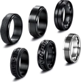 Set of 6 black stainless steel spinner rings for men with matte and chain textures - US 6 / Black