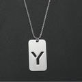 Collier plaque militaire rectangulaire argentée avec lettre Y évidée - Y (Pendentif Unique)