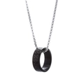 Nordic Viking rune engraved black ring pendant on silver titanium steel chain necklace - Black