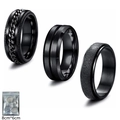 Juego de tres anillos de acero de titanio negro con cadena cubana, acabados cepillados y arenados - US 6 / Juego de 3 piezas Negro