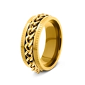 Men's golden stainless steel spinner ring with center rotating chain inlay design - US 7 / Gold with Gold Chain