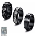 Set di 3 anelli neri in acciaio inossidabile stile punk con catena rotante e motivo a drago - US 6 / Set da 3 pezzi Nero