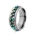 Mens stainless steel spinner ring with rainbow color curb chain and gear edge - US 5 / Silver with Rainbow Chain