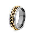 Men's spinning ring with silver gear edges and an inner rotating gold Cuban chain - US 5 / Silver with Gold Chain