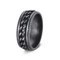 Men's dark grey spinner ring with rotating chain inlay and textured edges - US 7 / Distressed Antique Silver